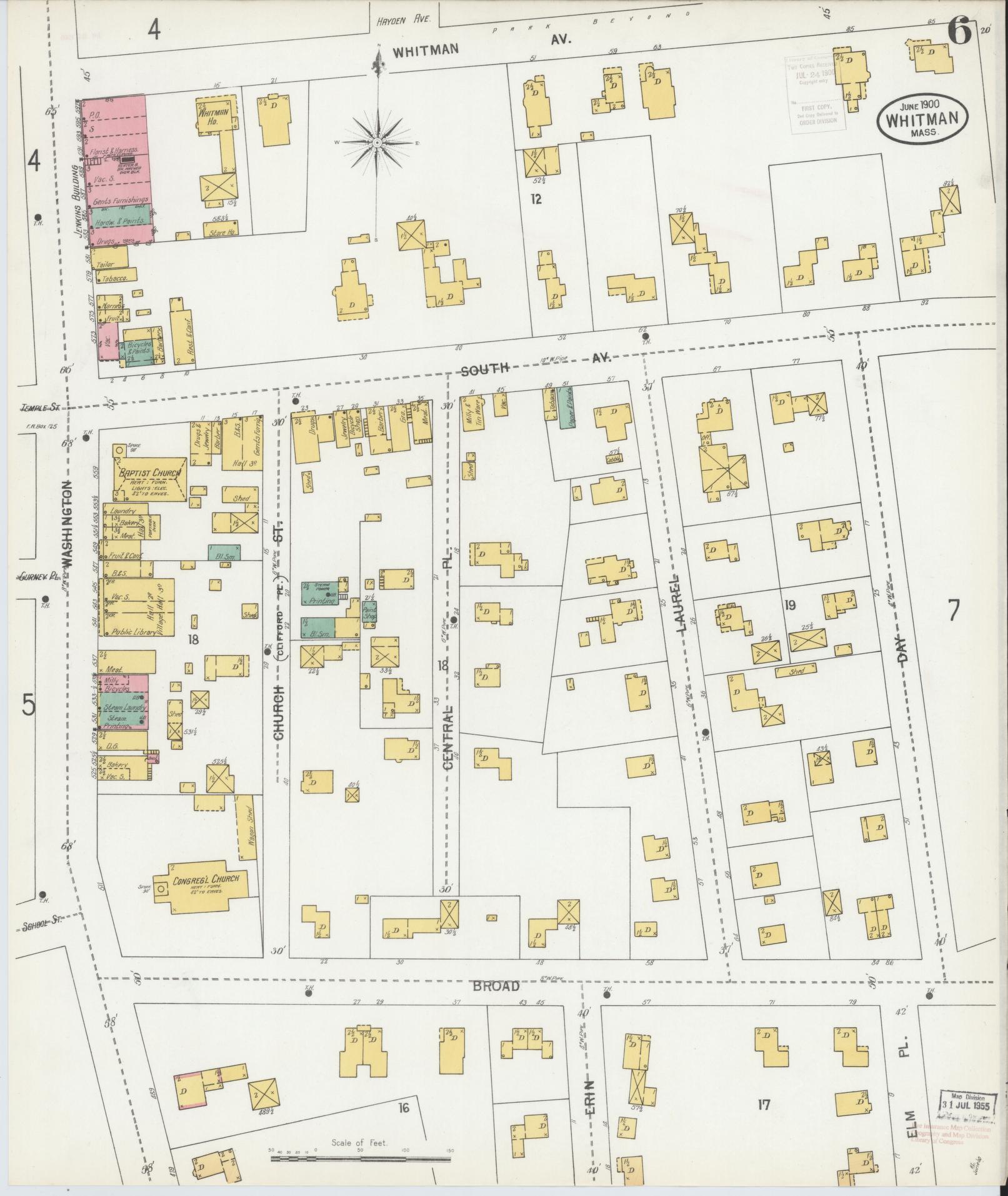 Sanborn Fire Insurance Map from Whitman, Plymouth County, Massachusetts (1900), Sheet #0006 - Complete Map Set gallery image, historic Sanborn map, vintage wall art, Massachusetts Massachusetts