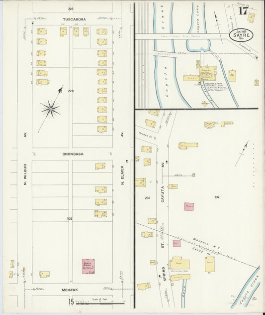 Sanborn Fire Insurance Map from Sayre, Bradford County, Pennsylvania (1909), Sheet #0017 - Historic Sanborn Fire Insurance Map Print, vintage old map wall art, antique decor, genealogy gift, Pennsylvania Pennsylvania map