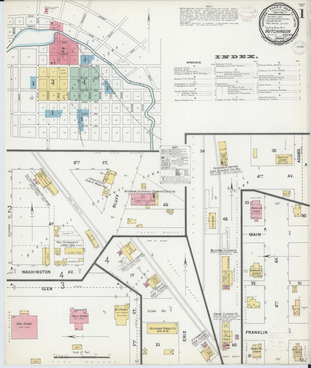 Sanborn Fire Insurance Map from Hutchinson, Mcleod County, Minnesota (1899), Sheet #0001 - Complete Map Set gallery image, historic Sanborn map, vintage wall art, Minnesota Minnesota