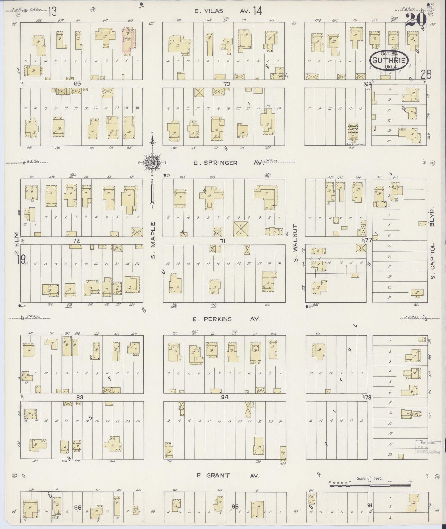 Sanborn Fire Insurance Map from Guthrie, Logan County, Oklahoma (1914), Sheet #0020 - Complete Map Set gallery image, historic Sanborn map, vintage wall art, Oklahoma Oklahoma