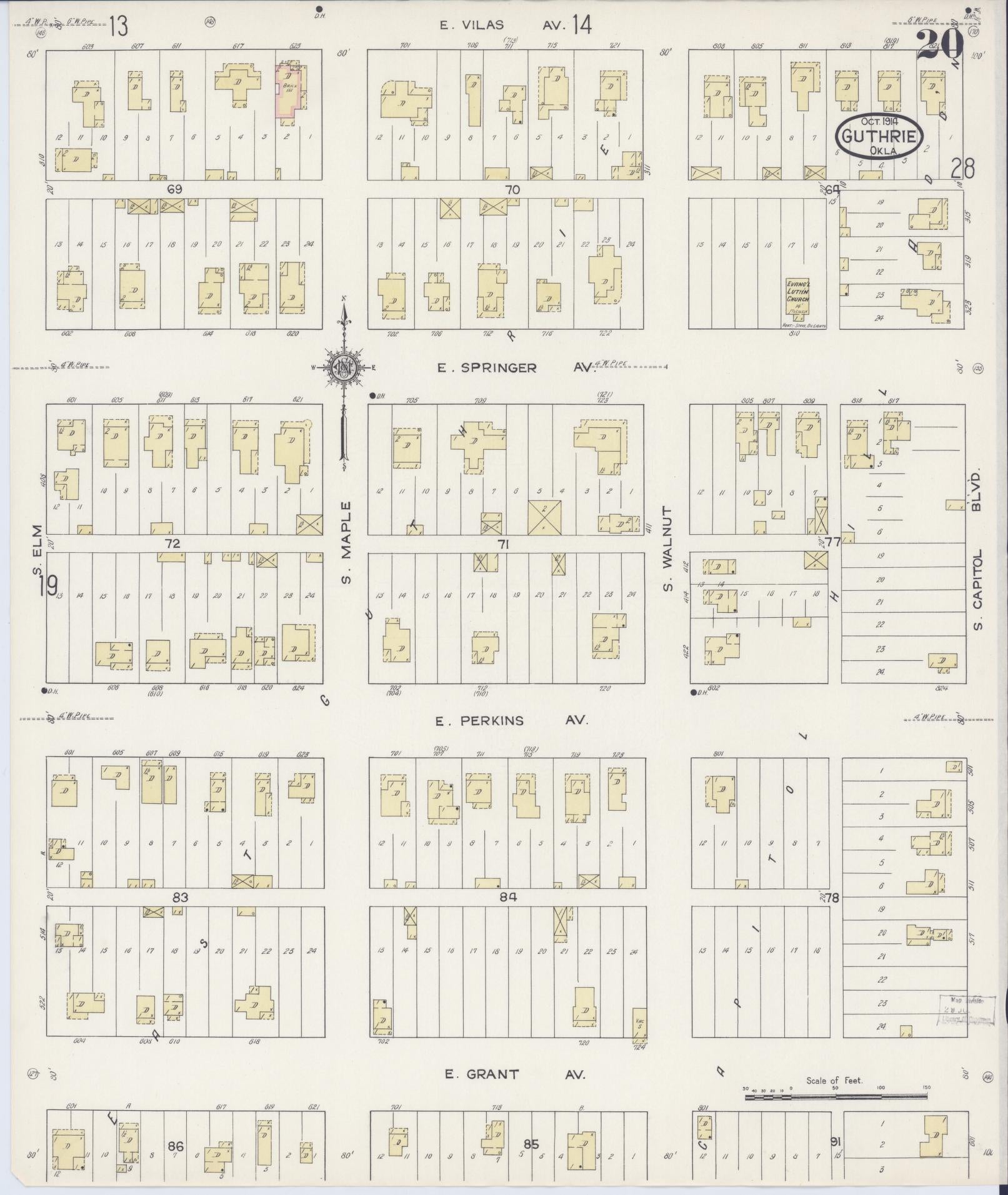 Sanborn Fire Insurance Map from Guthrie, Logan County, Oklahoma (1914), Sheet #0020 - Complete Map Set gallery image, historic Sanborn map, vintage wall art, Oklahoma Oklahoma