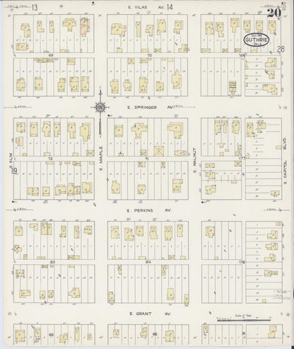 Sanborn Fire Insurance Map from Guthrie, Logan County, Oklahoma (1914), Sheet #0020 - Complete Map Set gallery image, historic Sanborn map, vintage wall art, Oklahoma Oklahoma