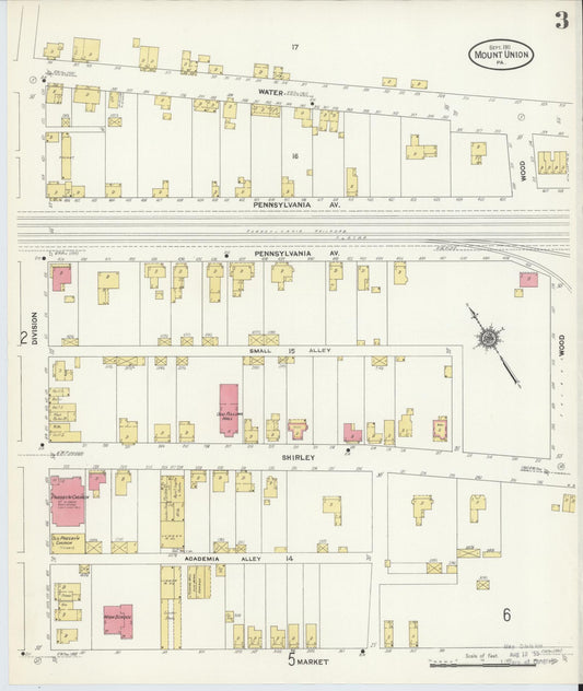 Sanborn Fire Insurance Map from Mount Union, Huntingdon County, Pennsylvania (1911), Sheet #0003 - Historic Sanborn Fire Insurance Map Print, vintage old map wall art, antique decor, genealogy gift, Pennsylvania Pennsylvania map