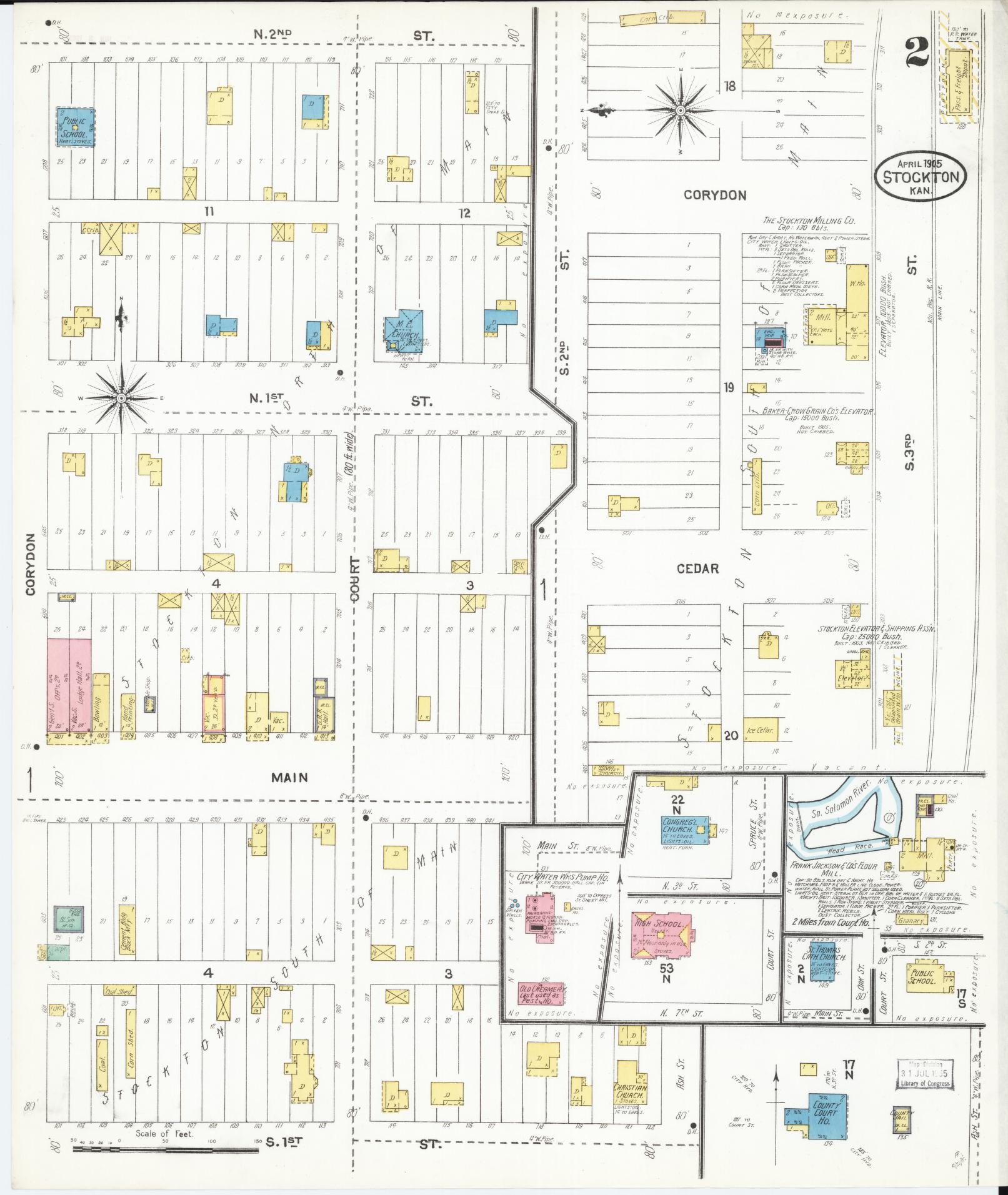 Sanborn Fire Insurance Map from Stockton, Rooks County, Kansas (1905), Sheet #0002 - Historic Sanborn Fire Insurance Map Print, vintage old map wall art, antique decor, genealogy gift, Kansas Kansas map
