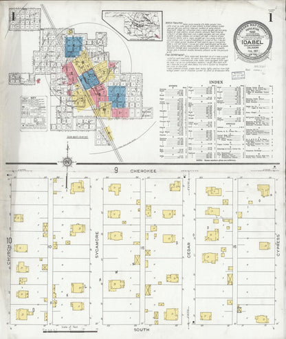 Sanborn Fire Insurance Map from Idabel, McCurtain County, Oklahoma (1927), Sheet #0001 - Complete Map Set gallery image, historic Sanborn map, vintage wall art, Oklahoma Oklahoma