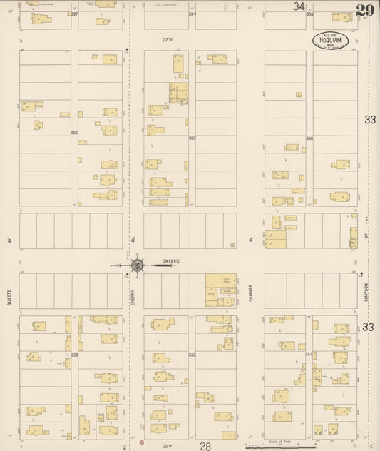 Sanborn Fire Insurance Map from Hoquiam, Grays Harbor County, Washington (1916), Sheet #0029 - Historic Sanborn Fire Insurance Map Print, vintage old map wall art, antique decor, genealogy gift, Washington Washington map