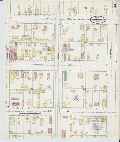 Sanborn Fire Insurance Map from Upper Sandusky, Wyandot County, Ohio (1892), Sheet #0005 - Historic Sanborn Fire Insurance Map Print, vintage old map wall art, antique decor, genealogy gift, Ohio Ohio map