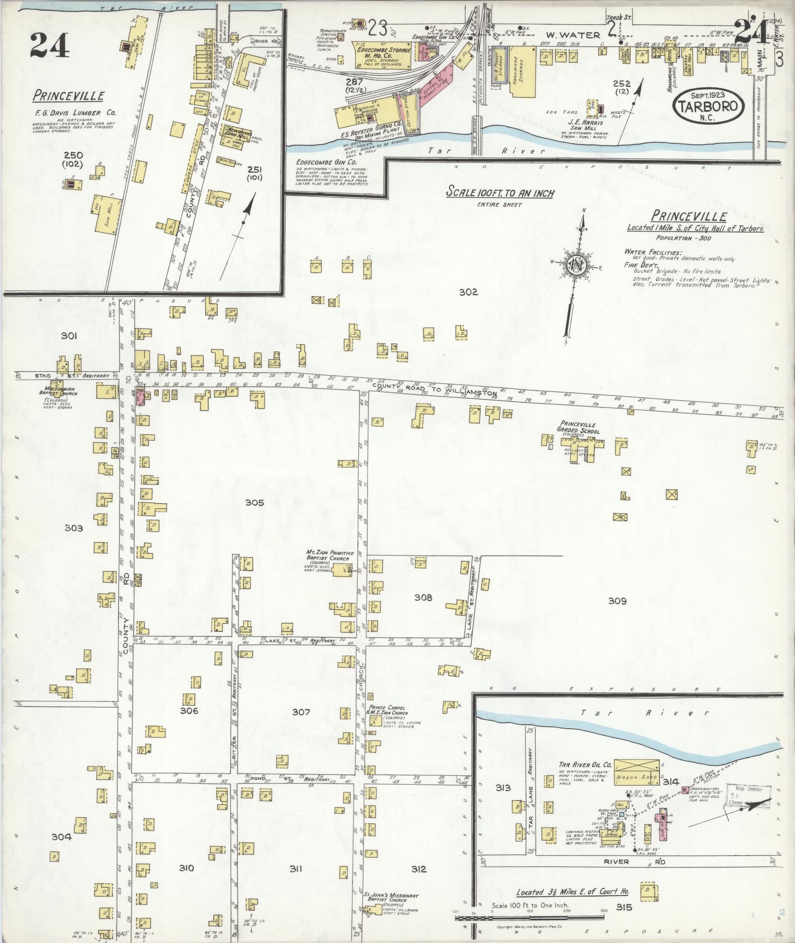 Sanborn Fire Insurance Map from Tarboro, Edgecombe County, North Carolina (1923), Sheet #0024 - Complete Map Set gallery image, historic Sanborn map, vintage wall art, North Carolina North Carolina