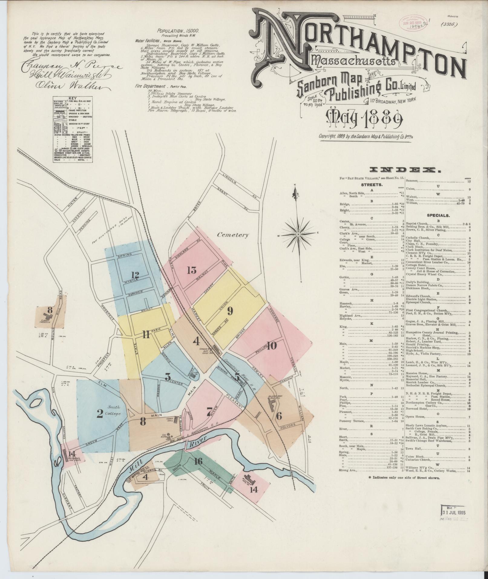 Sanborn Fire Insurance Map from Northampton, Hampshire County, Massachusetts (1889), Sheet #0001 - Complete Map Set gallery image, historic Sanborn map, vintage wall art, Massachusetts Massachusetts