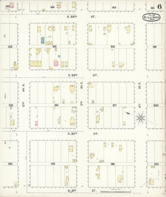 Sanborn Fire Insurance Map from Billings, Yellowstone County, Montana (1891), Sheet #0006 - Historic Sanborn Fire Insurance Map Print, vintage old map wall art, antique decor, genealogy gift, Montana Montana map