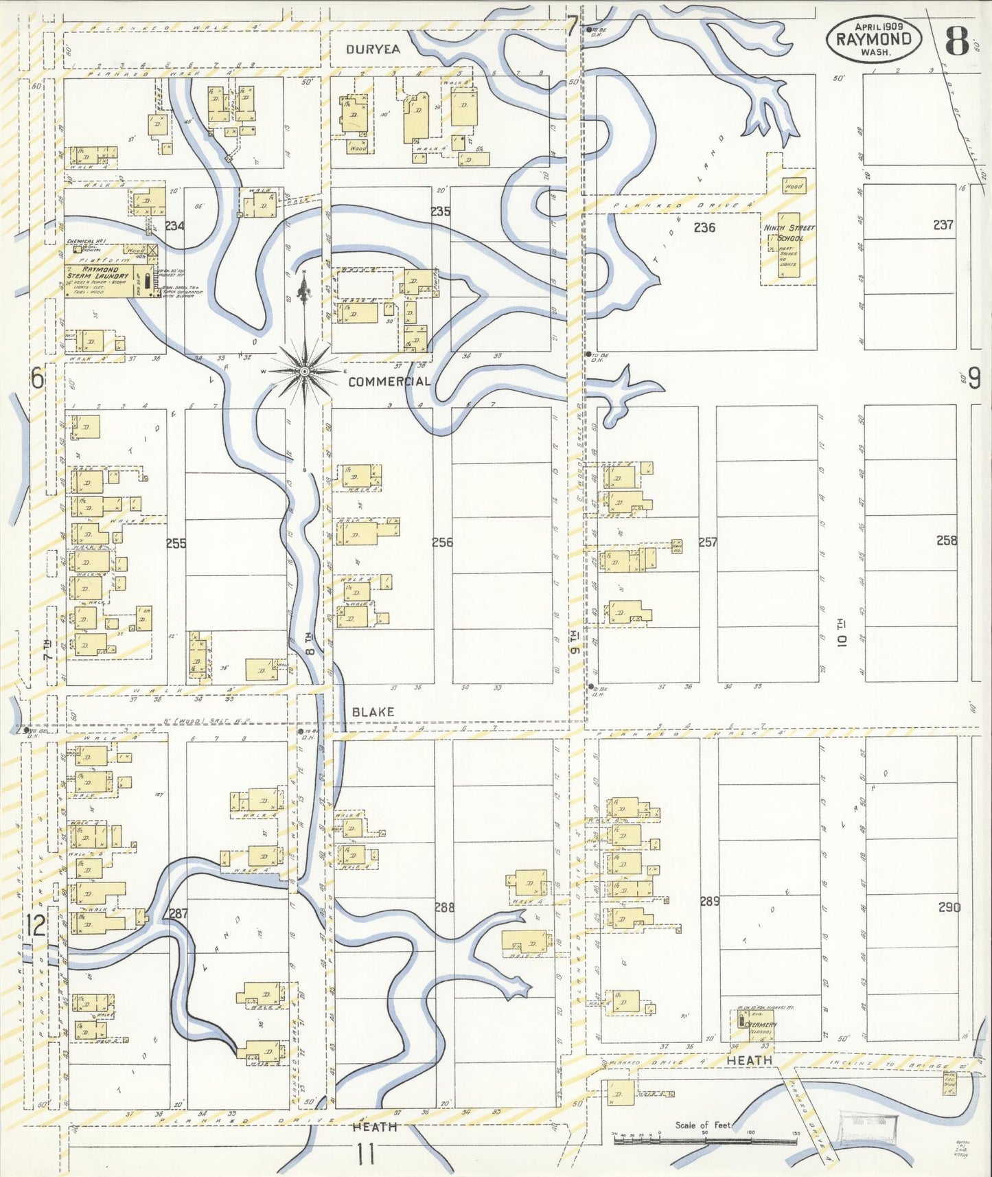Sanborn Fire Insurance Map from Raymond, Pacific County, Washington (1909), Sheet #0008 - Complete Map Set gallery image, historic Sanborn map, vintage wall art, Washington Washington