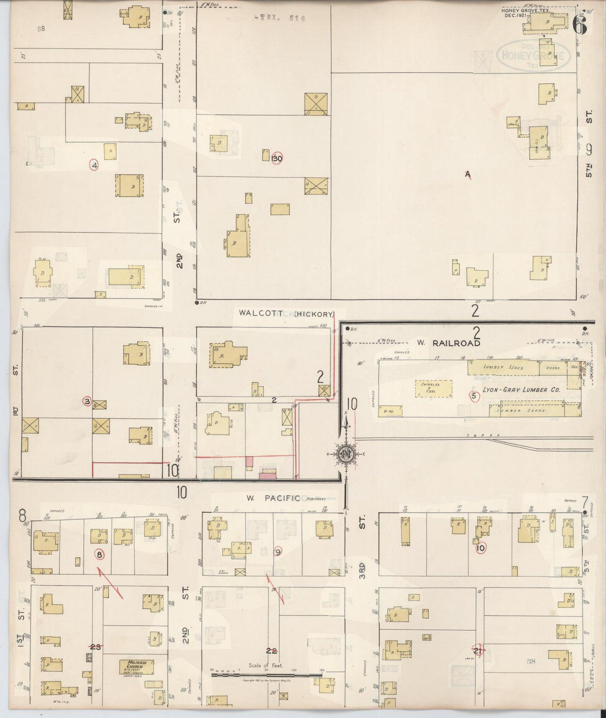 Sanborn Fire Insurance Map from Honey Grove, Fannin County, Texas (1943), Sheet #0006 - Complete Map Set gallery image, historic Sanborn map, vintage wall art, Texas Texas