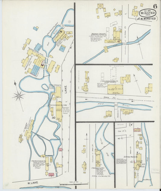 Sanborn Fire Insurance Map from Winsted, Litchfield County, Connecticut (1892), Sheet #0006 - Historic Sanborn Fire Insurance Map Print, vintage old map wall art, antique decor, genealogy gift, Connecticut Connecticut map