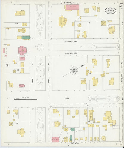 Sanborn Fire Insurance Map from Aiken, Aiken County, South Carolina (1904), Sheet #0007 - Complete Map Set gallery image, historic Sanborn map, vintage wall art, South Carolina South Carolina