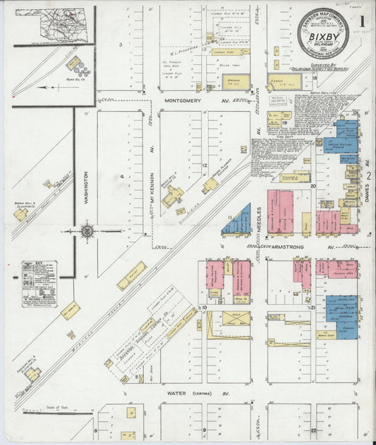 Sanborn Fire Insurance Map from Bixby, Tulsa County, Oklahoma (1920), Sheet #0001 - Historic Sanborn Fire Insurance Map Print, vintage old map wall art, antique decor, genealogy gift, Oklahoma Oklahoma map