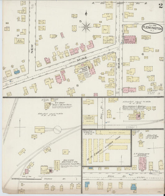 Sanborn Fire Insurance Map from Flemington, Hunterdon County, New Jersey (1885), Sheet #0002 - Historic Sanborn Fire Insurance Map Print, vintage old map wall art, antique decor, genealogy gift, New Jersey New Jersey map