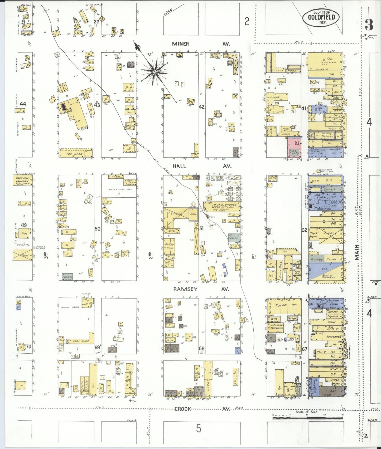Sanborn Fire Insurance Map from Goldfield, Esmeralda County, Nevada (1909), Sheet #0003 - Historic Sanborn Fire Insurance Map Print, vintage old map wall art, antique decor, genealogy gift, Nevada Nevada map