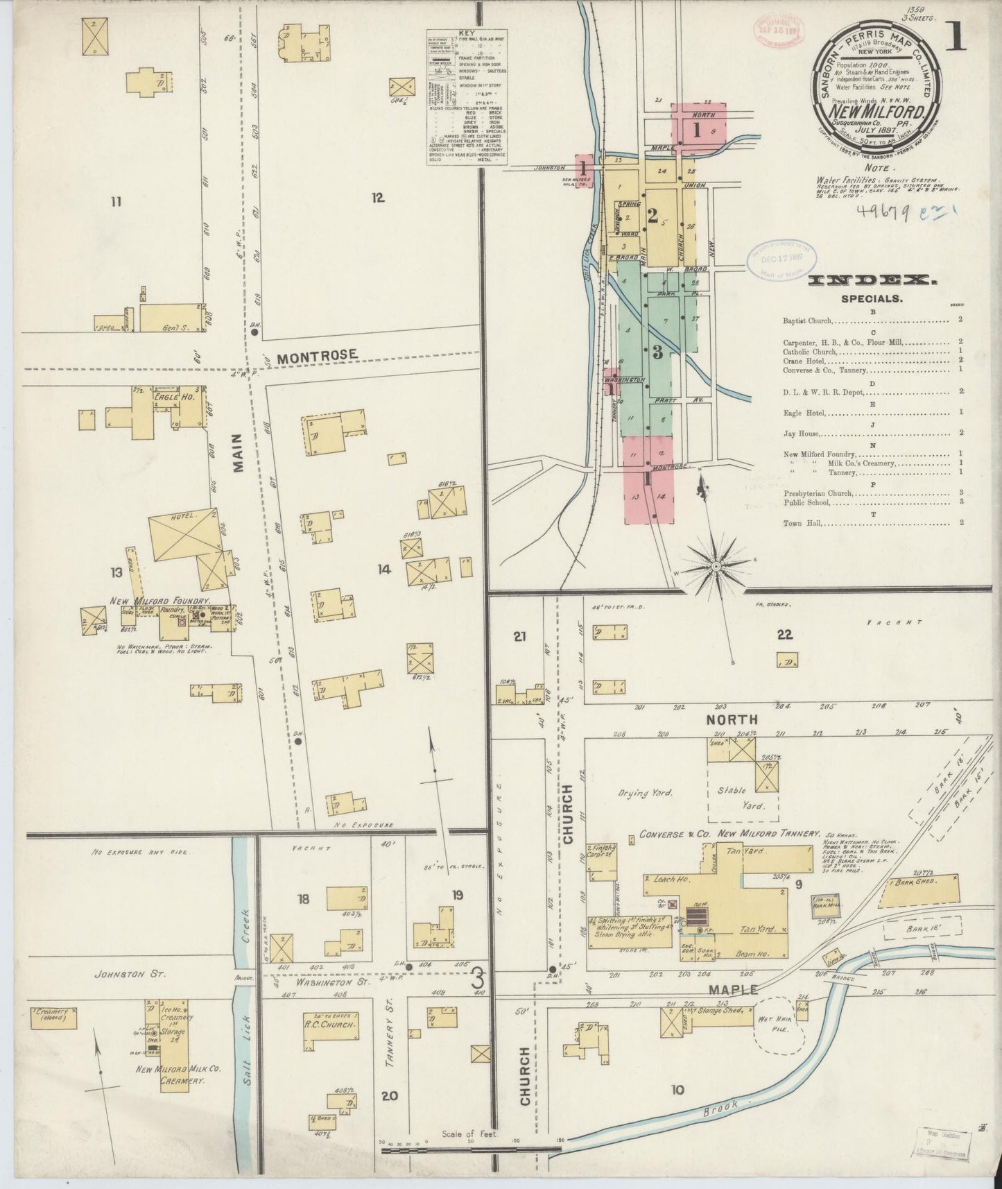 Sanborn Fire Insurance Map from New Milford, Susquehanna County, Pennsylvania (1897), Sheet #0001 - Complete Map Set gallery image, historic Sanborn map, vintage wall art, Pennsylvania Pennsylvania
