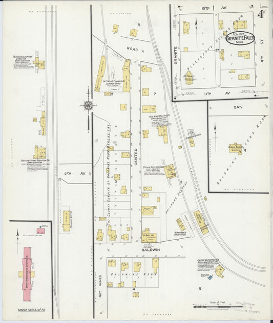 Sanborn Fire Insurance Map from Granite Falls, Yellow Medicine And Chippewa Counties, Minnesota (1917), Sheet #0004 - Historic Sanborn Fire Insurance Map Print, vintage old map wall art, antique decor, genealogy gift, Minnesota Minnesota map