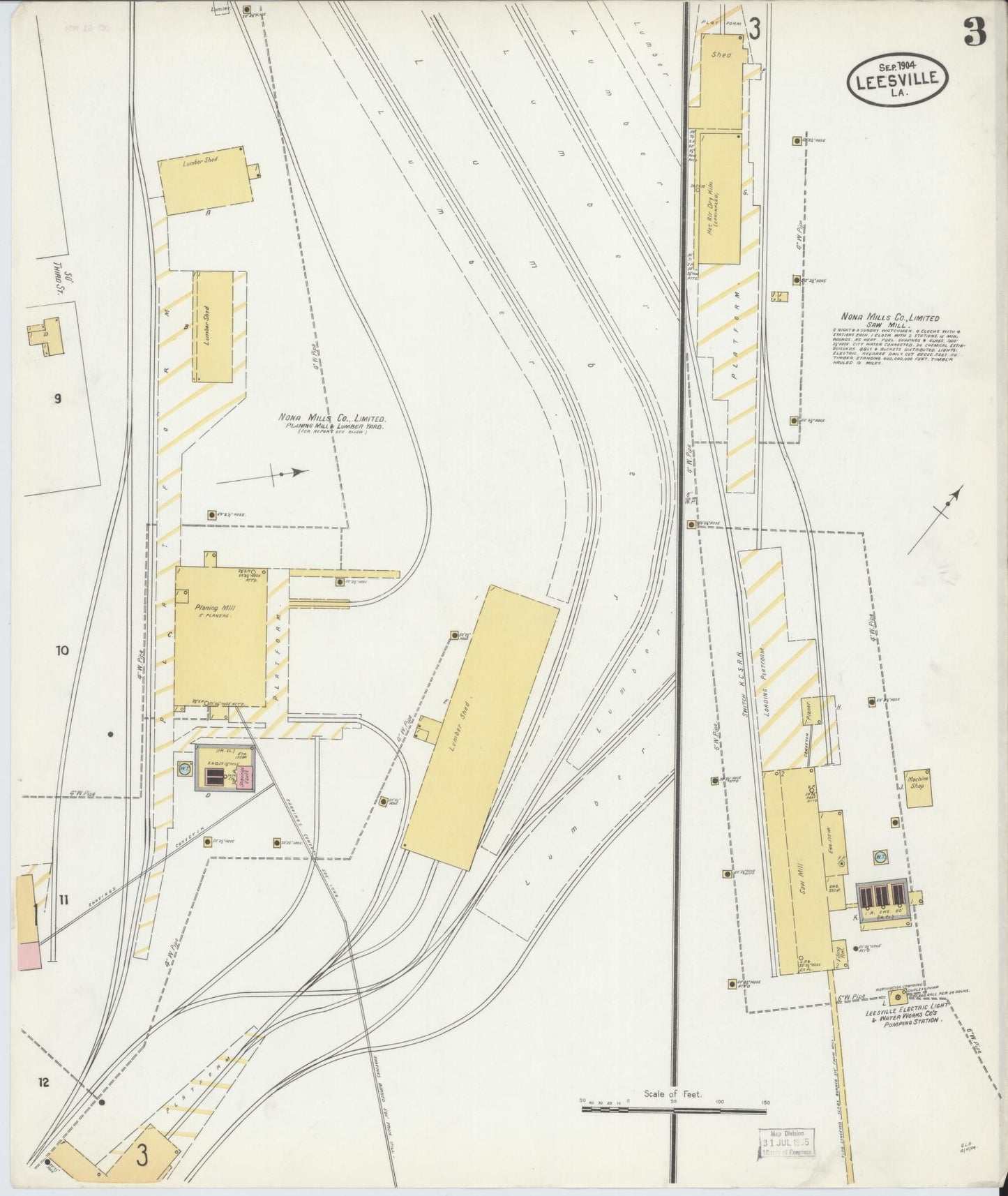 Sanborn Fire Insurance Map from Leesville, Vernon Parish, Louisiana (1904), Sheet #0003 - Historic Sanborn Fire Insurance Map Print, vintage old map wall art, antique decor, genealogy gift, Louisiana Louisiana map