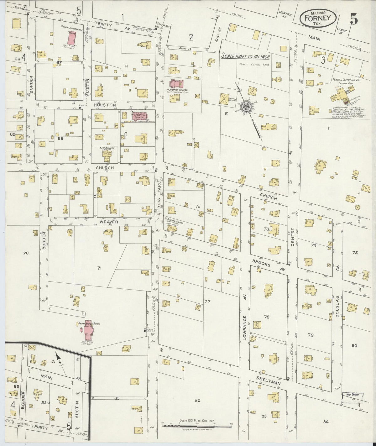 Sanborn Fire Insurance Map from Forney, Kaufman County, Texas (1919), Sheet #0005 - Historic Sanborn Fire Insurance Map Print, vintage old map wall art, antique decor, genealogy gift, Texas Texas map