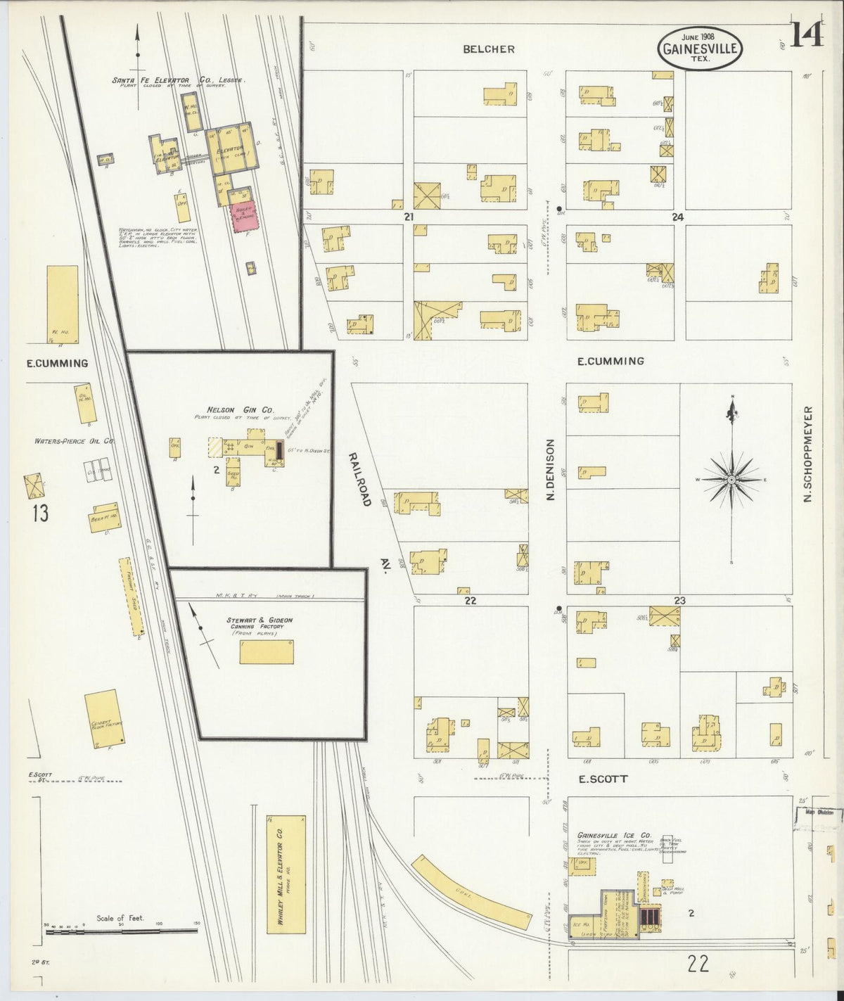 Sanborn Fire Insurance Map from Gainesville, Cooke County, Texas (1908), Sheet #0014 - Complete Map Set gallery image, historic Sanborn map, vintage wall art, Texas Texas