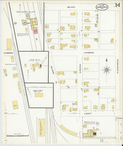 Sanborn Fire Insurance Map from Gainesville, Cooke County, Texas (1908), Sheet #0014 - Complete Map Set gallery image, historic Sanborn map, vintage wall art, Texas Texas