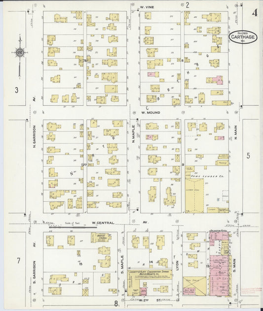 Sanborn Fire Insurance Map from Carthage, Jasper County, Missouri (1909), Sheet #0004 - Historic Sanborn Fire Insurance Map Print, vintage old map wall art, antique decor, genealogy gift, Missouri Missouri map