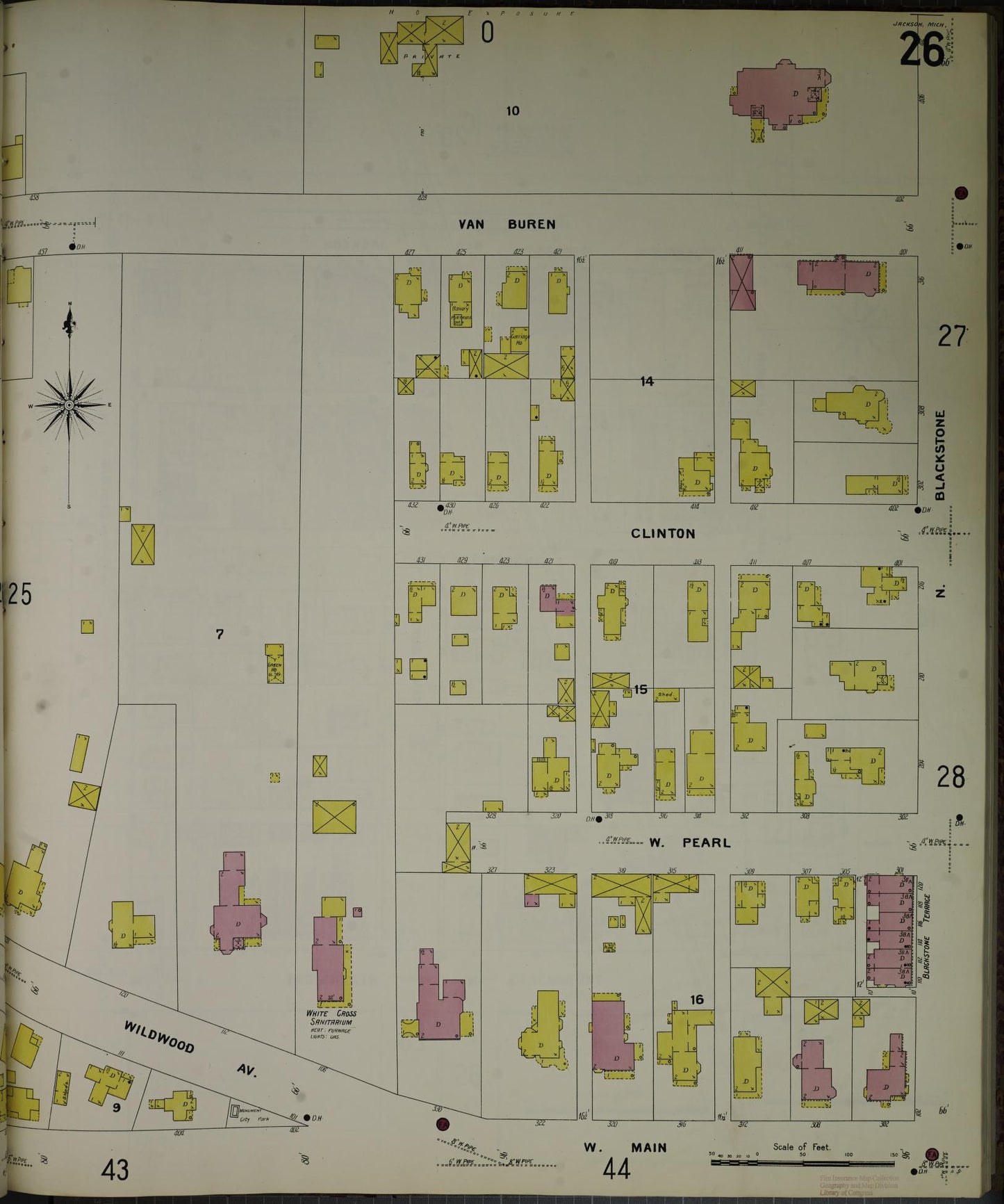 Sanborn Fire Insurance Map from Jackson, Jackson County, Michigan (1907), Sheet #0026 - Historic Sanborn Fire Insurance Map Print, vintage old map wall art, antique decor, genealogy gift, Michigan Michigan map