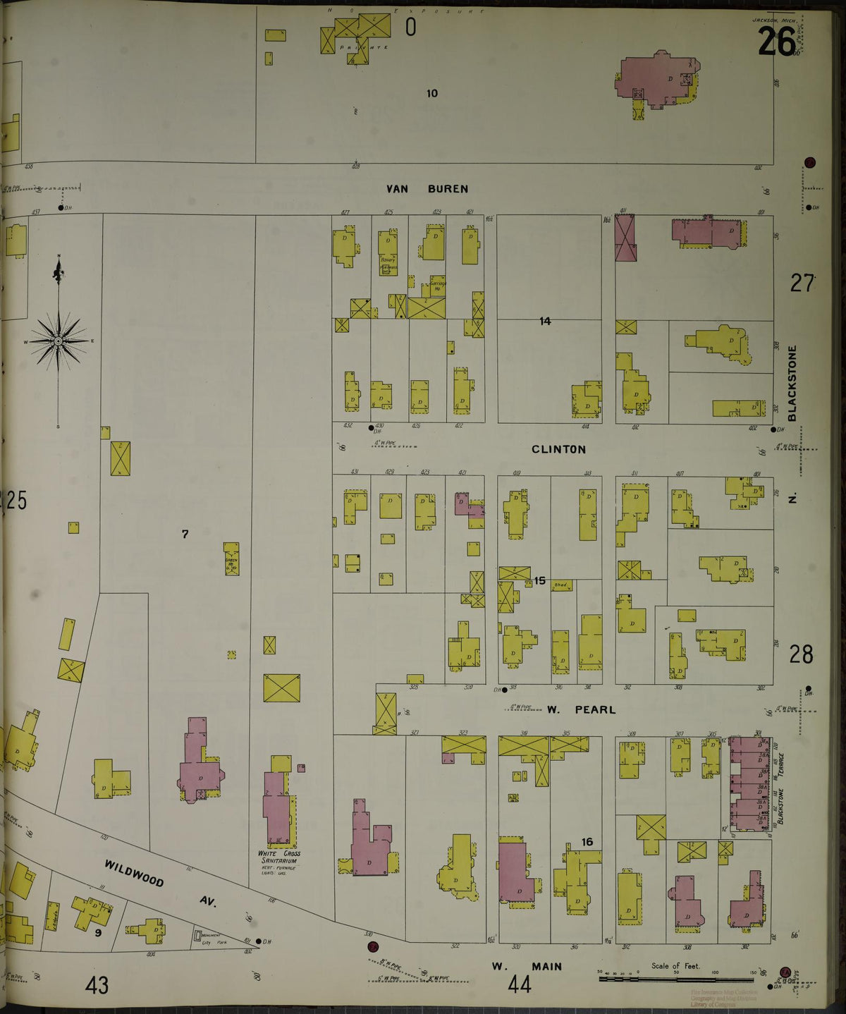 Sanborn Fire Insurance Map from Jackson, Jackson County, Michigan (1907), Sheet #0026 - Historic Sanborn Fire Insurance Map Print, vintage old map wall art, antique decor, genealogy gift, Michigan Michigan map