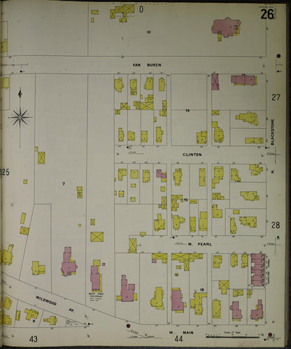 Sanborn Fire Insurance Map from Jackson, Jackson County, Michigan (1907), Sheet #0026 - Historic Sanborn Fire Insurance Map Print, vintage old map wall art, antique decor, genealogy gift, Michigan Michigan map