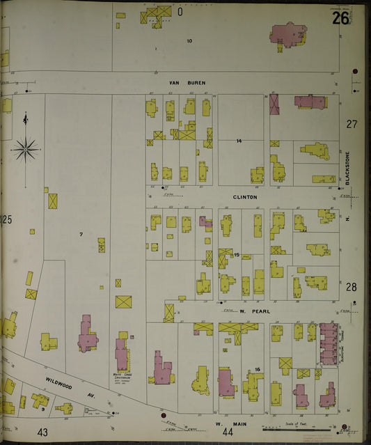 Sanborn Fire Insurance Map from Jackson, Jackson County, Michigan (1907), Sheet #0026 - Historic Sanborn Fire Insurance Map Print, vintage old map wall art, antique decor, genealogy gift, Michigan Michigan map