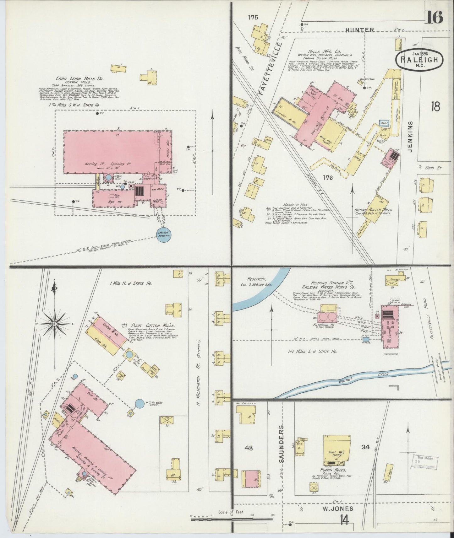 Sanborn Fire Insurance Map from Raleigh, Wake County, North Carolina (1896), Sheet #0016 - Complete Map Set gallery image, historic Sanborn map, vintage wall art, North Carolina North Carolina