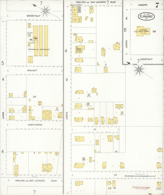 Sanborn Fire Insurance Map from Elmhurst, Alameda County, California (1905), Sheet #0007 - Historic Sanborn Fire Insurance Map Print, vintage old map wall art, antique decor, genealogy gift, California California map