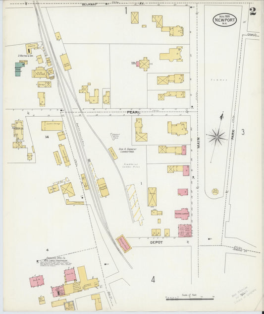 Sanborn Fire Insurance Map from Newport, Sullivan County, New Hampshire (1905), Sheet #0002 - Historic Sanborn Fire Insurance Map Print, vintage old map wall art, antique decor, genealogy gift, New Hampshire New Hampshire map