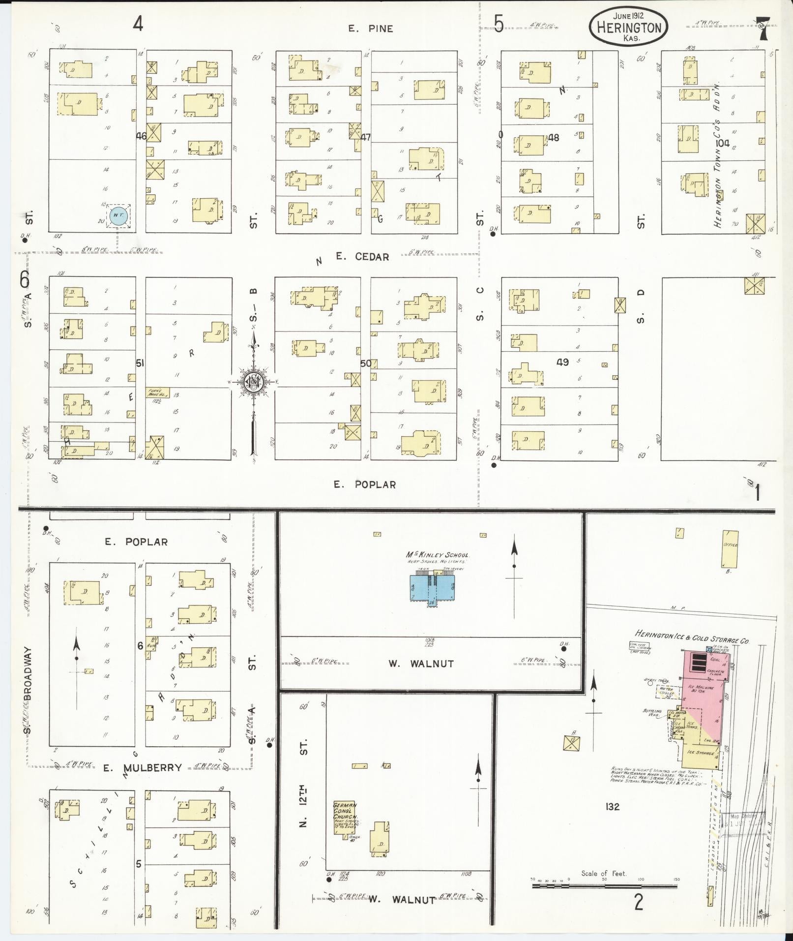 Sanborn Fire Insurance Map from Herington, Dickinson County, Kansas (1912), Sheet #0007 - Complete Map Set gallery image, historic Sanborn map, vintage wall art, Kansas Kansas