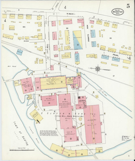 Sanborn Fire Insurance Map from Webster, Worcester County, Massachusetts (1911), Sheet #0005 - Historic Sanborn Fire Insurance Map Print, vintage old map wall art, antique decor, genealogy gift, Massachusetts Massachusetts map