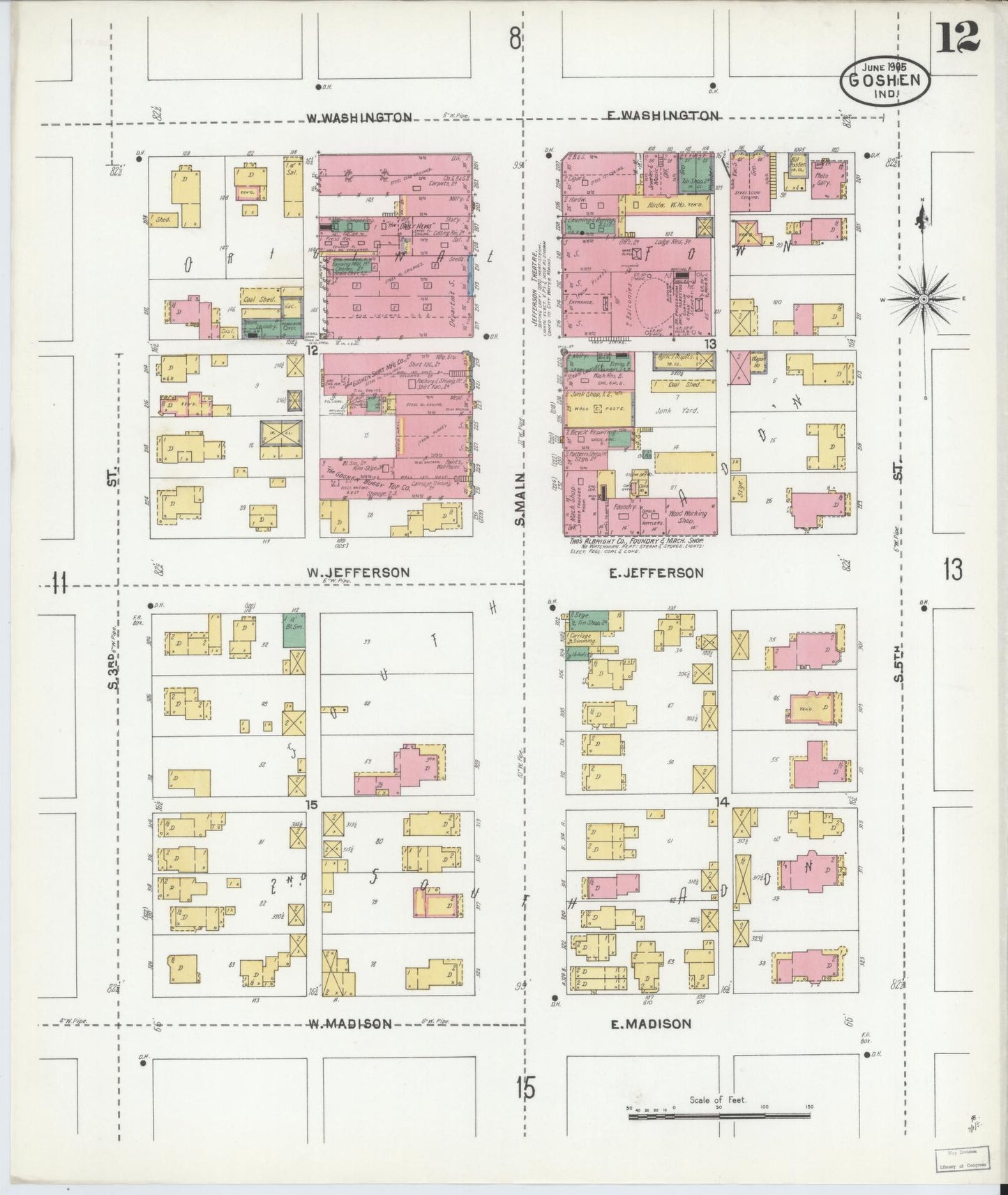 Sanborn Fire Insurance Map from Goshen, Elkhart County, Indiana (1905), Sheet #0012 - Complete Map Set gallery image, historic Sanborn map, vintage wall art, Indiana Indiana