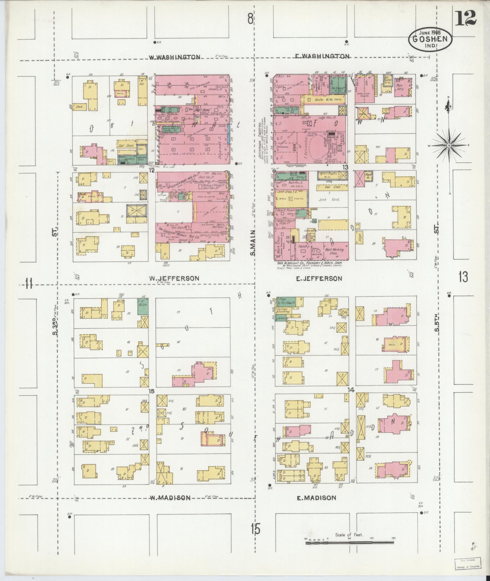 Sanborn Fire Insurance Map from Goshen, Elkhart County, Indiana (1905), Sheet #0012 - Complete Map Set gallery image, historic Sanborn map, vintage wall art, Indiana Indiana