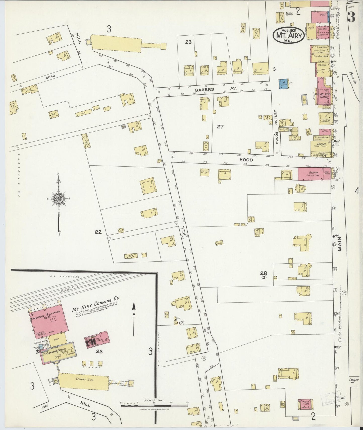 Sanborn Fire Insurance Map from Mount Airy, Carroll County, Maryland (1921), Sheet #0003 - Historic Sanborn Fire Insurance Map Print, vintage old map wall art, antique decor, genealogy gift, Maryland Maryland map