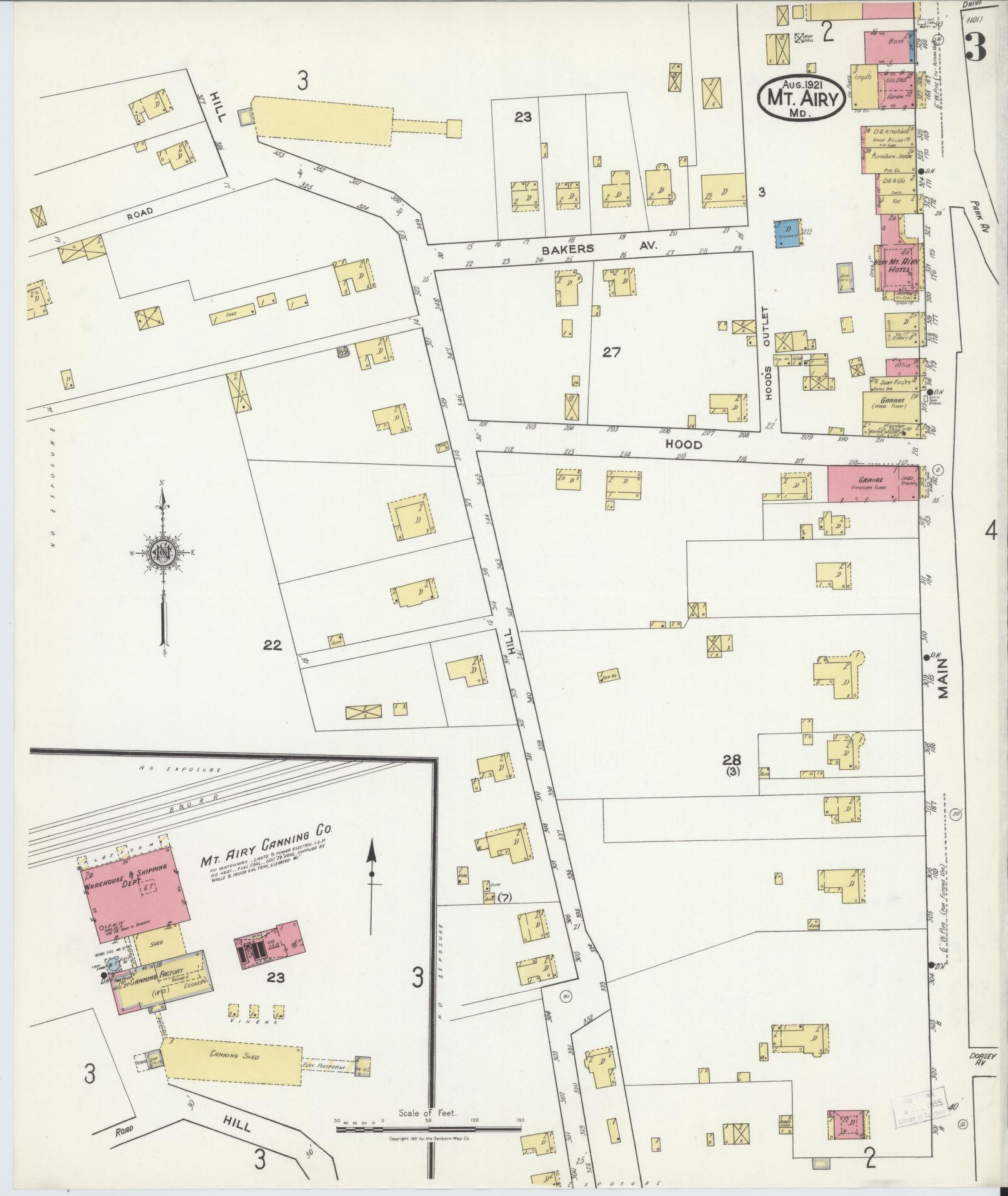 Sanborn Fire Insurance Map from Mount Airy, Carroll County, Maryland (1921), Sheet #0003 - Historic Sanborn Fire Insurance Map Print, vintage old map wall art, antique decor, genealogy gift, Maryland Maryland map