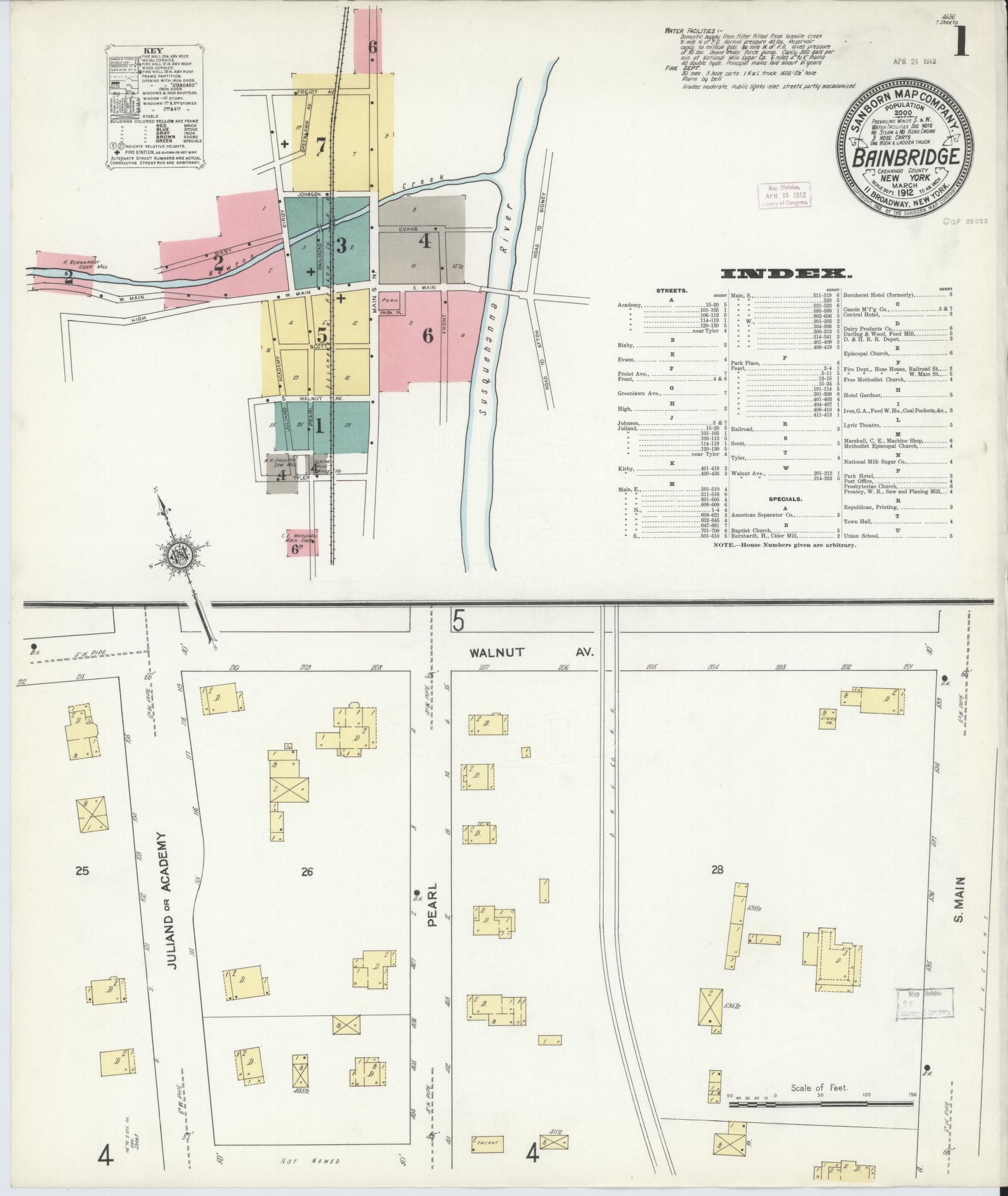 Sanborn Fire Insurance Map from Bainbridge, Chenango County, New York. (1912) – Historic Sanborn Fire Insurance Map Print