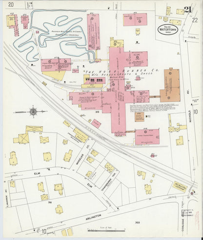 Sanborn Fire Insurance Map from Watertown, Middlesex County, Massachusetts (1911), Sheet #0021 - Historic Sanborn Fire Insurance Map Print, vintage old map wall art, antique decor, genealogy gift, Massachusetts Massachusetts map