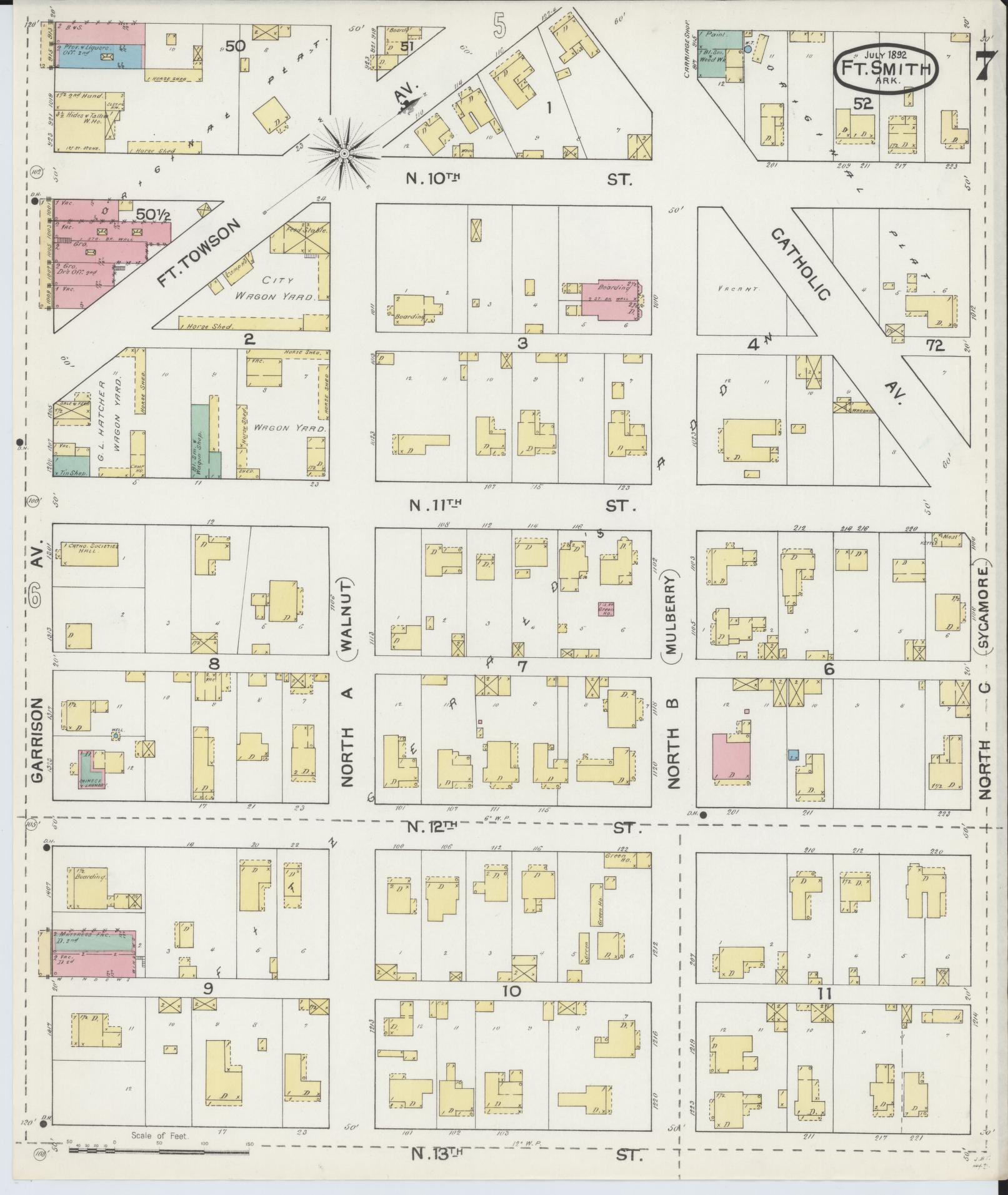 Sanborn Fire Insurance Map from Fort Smith, Sebastian County, Arkansas (1892), Sheet #0007 - Complete Map Set gallery image, historic Sanborn map, vintage wall art, Arkansas Arkansas