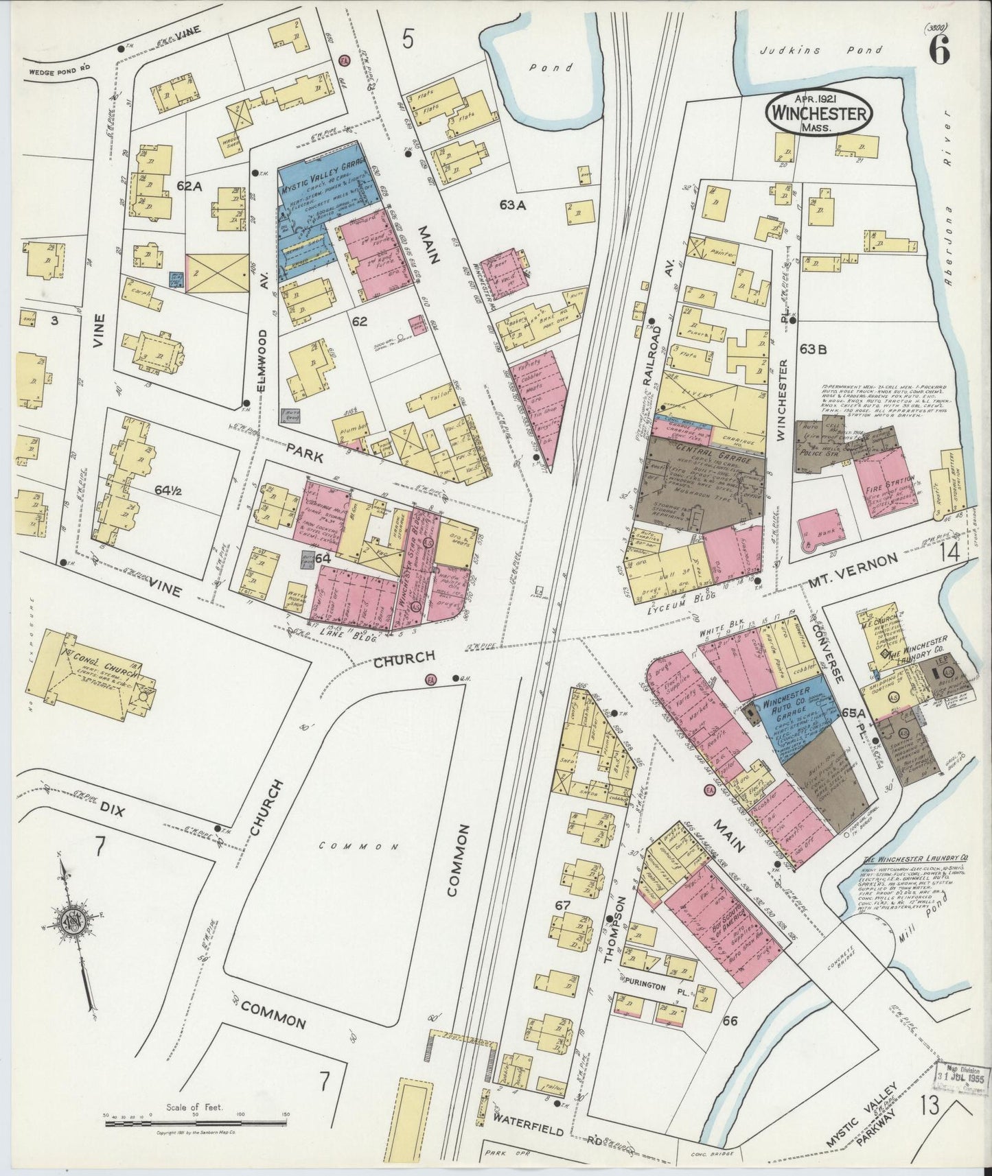Sanborn Fire Insurance Map from Winchester, Middlesex County, Massachusetts (1921), Sheet #0006 - Historic Sanborn Fire Insurance Map Print, vintage old map wall art, antique decor, genealogy gift, Massachusetts Massachusetts map