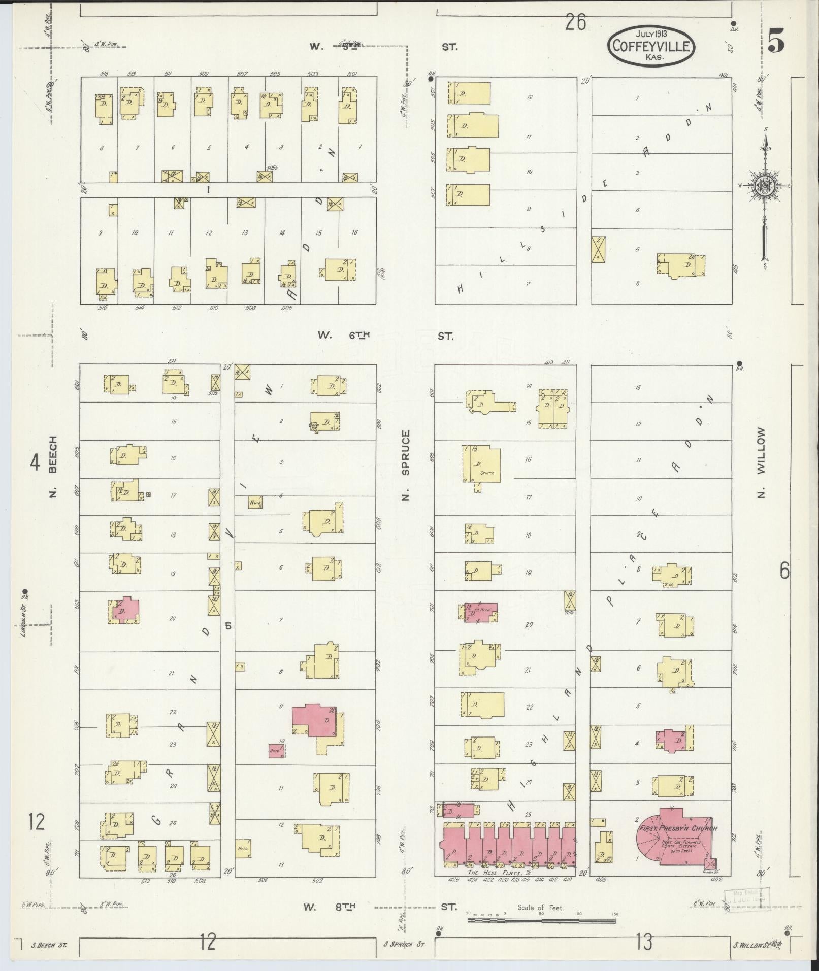 Sanborn Fire Insurance Map from Coffeyville, Montgomery County, Kansas (1913), Sheet #0005 - Complete Map Set gallery image, historic Sanborn map, vintage wall art, Kansas Kansas