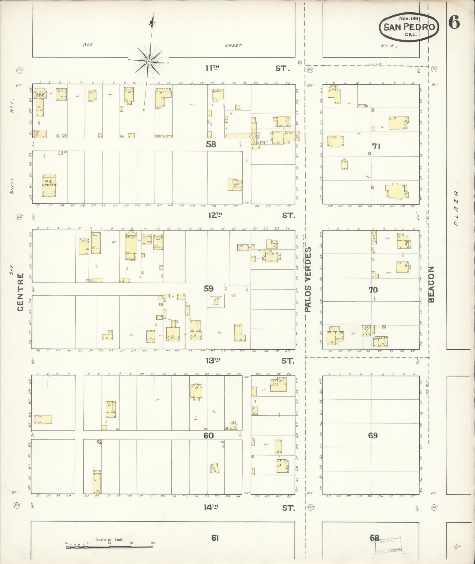 Sanborn Fire Insurance Map from San Pedro, Los Angeles County, California (1891), Sheet #0006 - Complete Map Set gallery image, historic Sanborn map, vintage wall art, California California