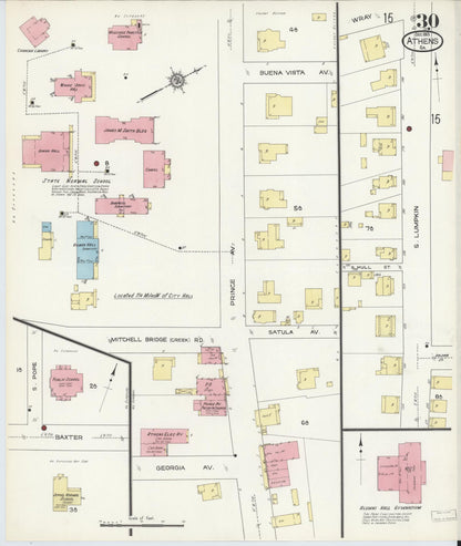 Sanborn Fire Insurance Map from Athens, Clarke County, Georgia (1913), Sheet #0030 - Complete Map Set gallery image, historic Sanborn map, vintage wall art, Georgia Georgia