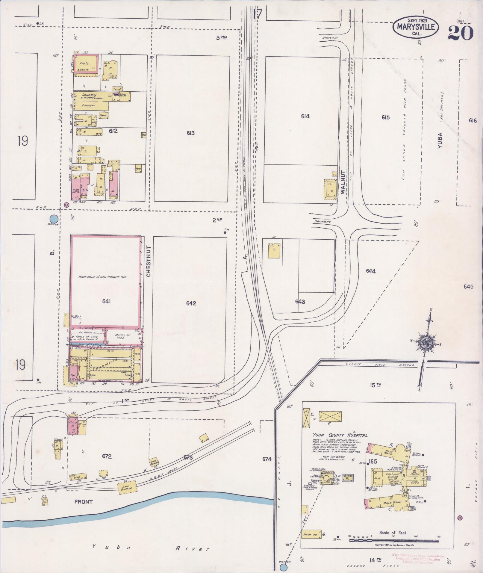 Sanborn Fire Insurance Map from Marysville, Yuba County, California (1921), Sheet #0020 - Historic Sanborn Fire Insurance Map Print, vintage old map wall art, antique decor, genealogy gift, California California map