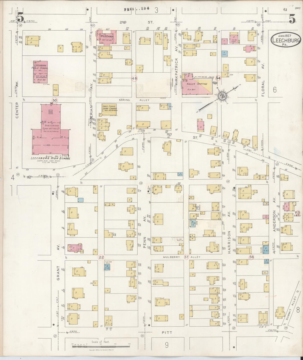Sanborn Fire Insurance Map from Leechburg, Armstrong County, Pennsylvania (1943), Sheet #0005 - Complete Map Set gallery image, historic Sanborn map, vintage wall art, Pennsylvania Pennsylvania